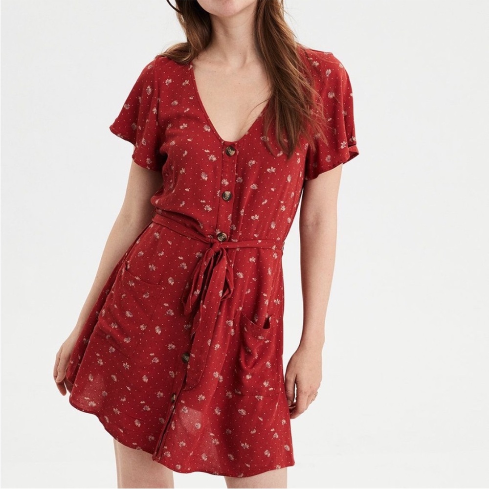 American Eagle Outfitters Button Down Tie Waist Dress